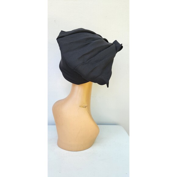 20s 30s Black Vintage Hat - Long Pointed Pleated Hat - Wedding Cocktail Elegant - Picture 4 of 9